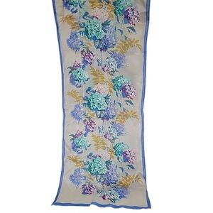 Vintage Oscar De La Renta Scarf Floral Blue And Purple 100% Silk Made In Japan